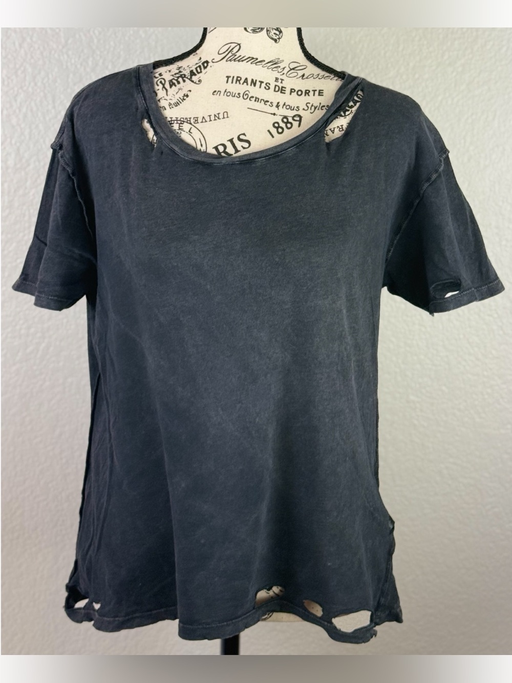 AllSaints Women's Distressed "Shot" Crew Neck T-Shirt WashedBlack/Grey Small